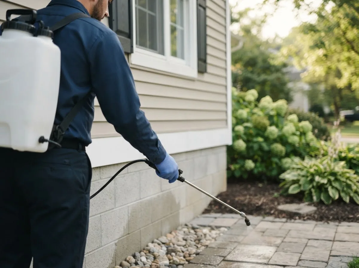 Pest control technician inspecting a home in Sallisaw, OK